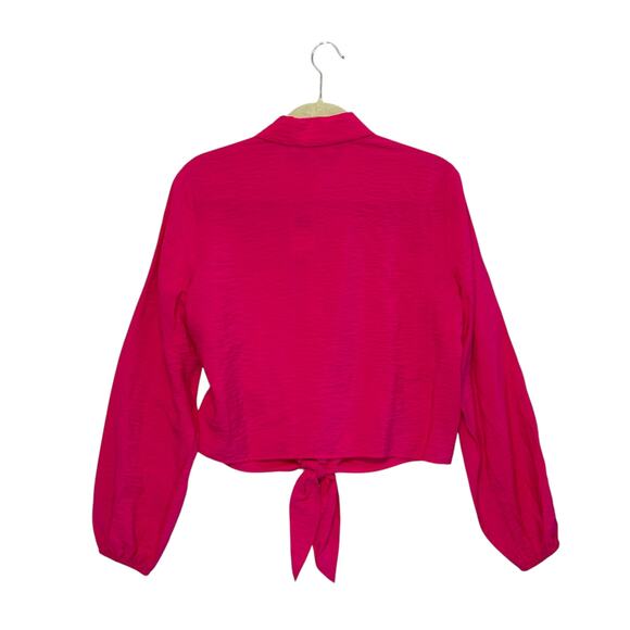 MICHAEL Michael Kors Cropped Tie Waist Shirt NWT Women's Sz M Electric Pink Bold - Picture 2 of 6